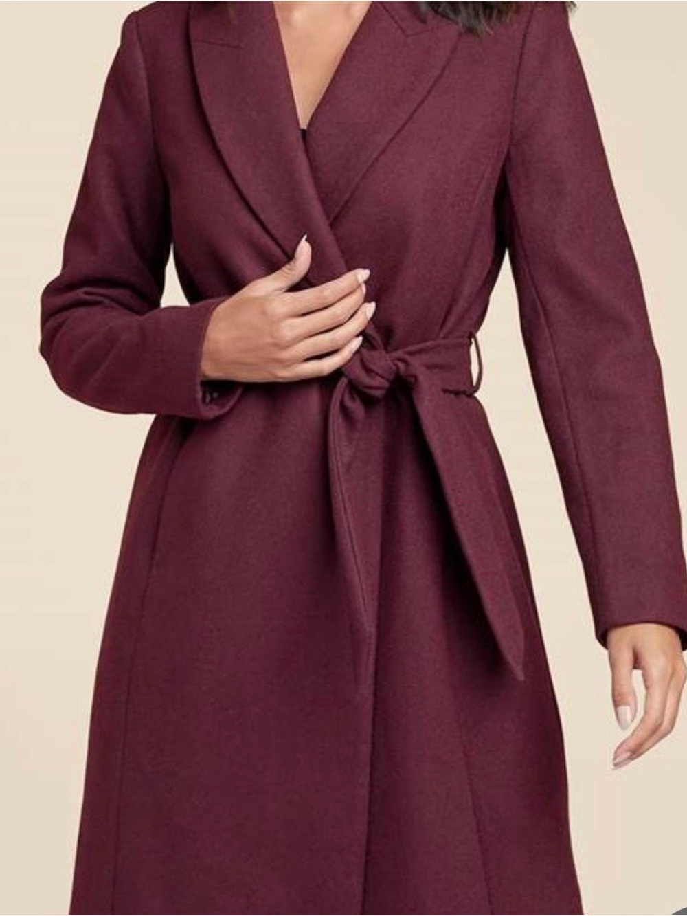 VENUS Womens Belted Trench Coat in Wine